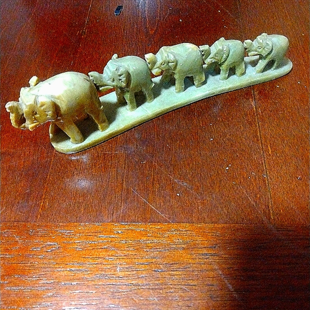 Five Stone Hand Carved Family of Elephants Figures made India